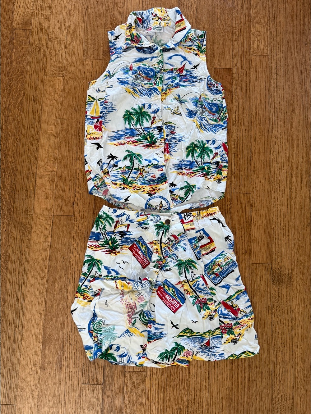 Hilo Hattie White Tropical Print Sleeveless Romper Set